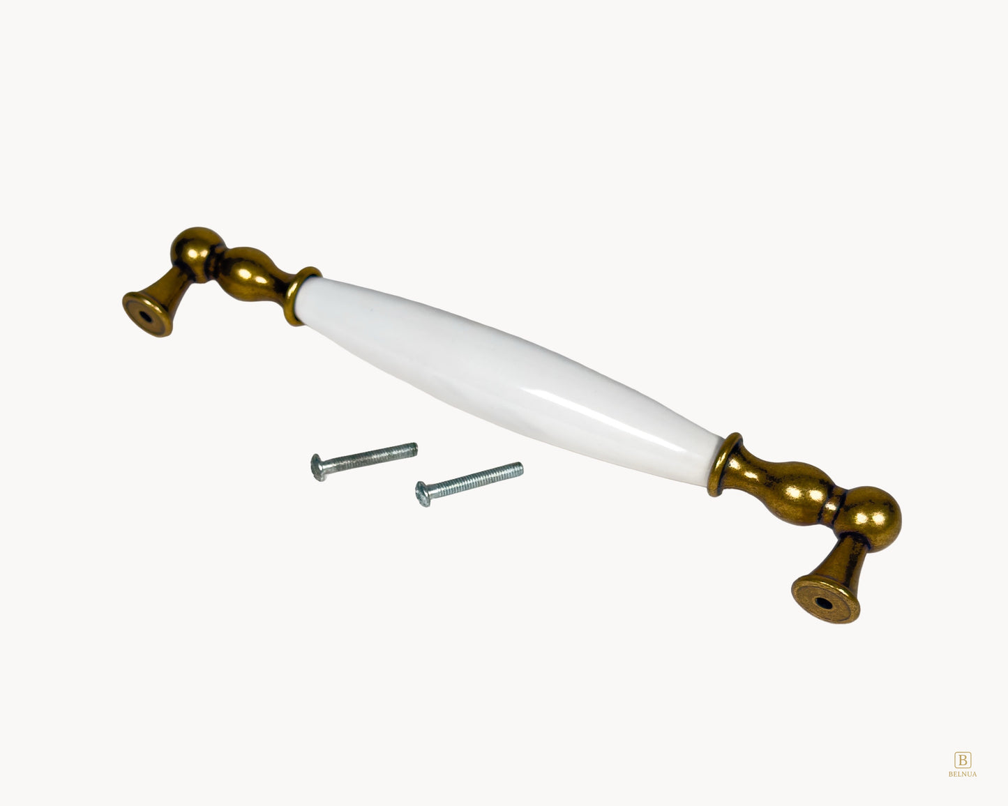 Belmira 192mm antique brass porcelain handle supplied with fixing screws