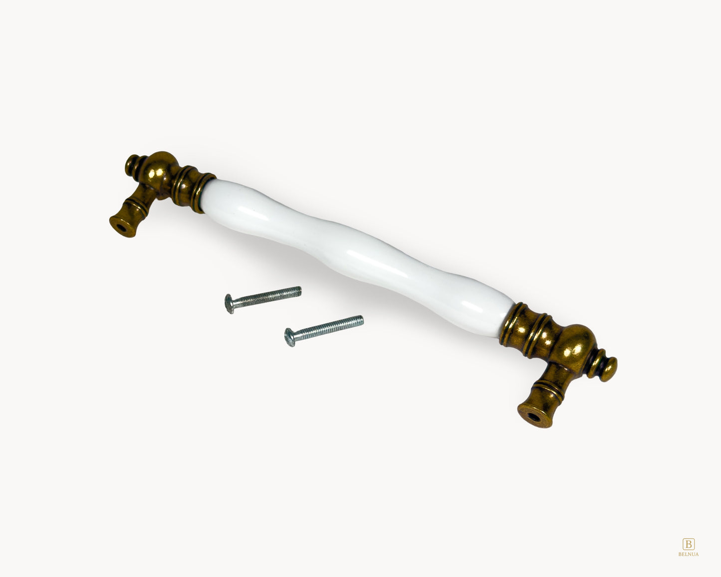 Eloura 160mm porcelain cabinet handle with antique brass fixings included