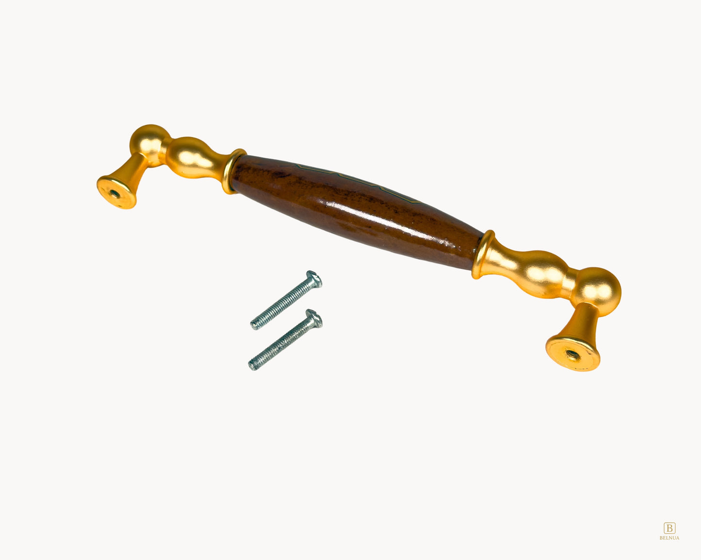 Belnua Belmira 160mm gold porcelain handle showing fixings and rear view