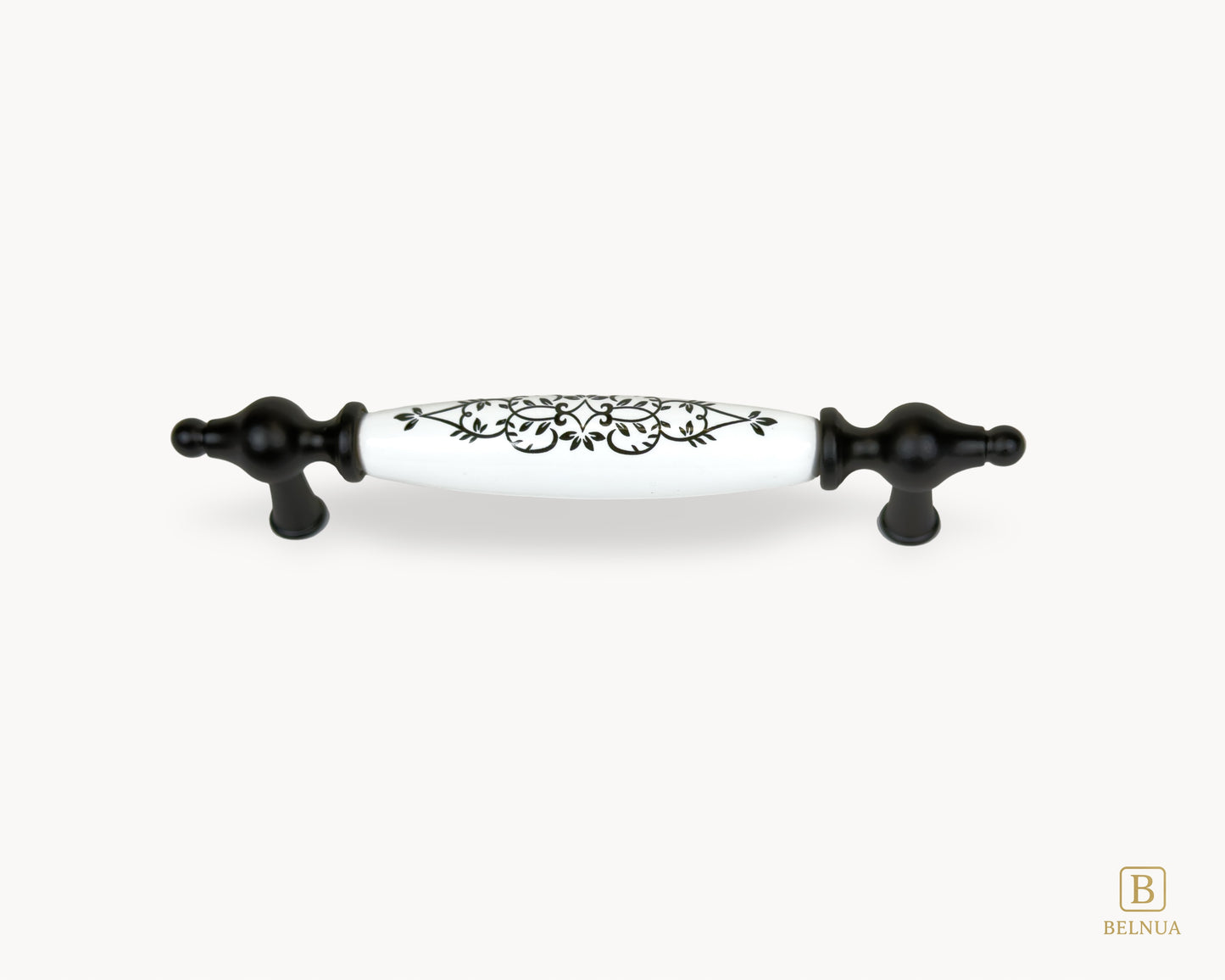 Belnua Lumora black porcelain handle 128mm center to center with floral pattern