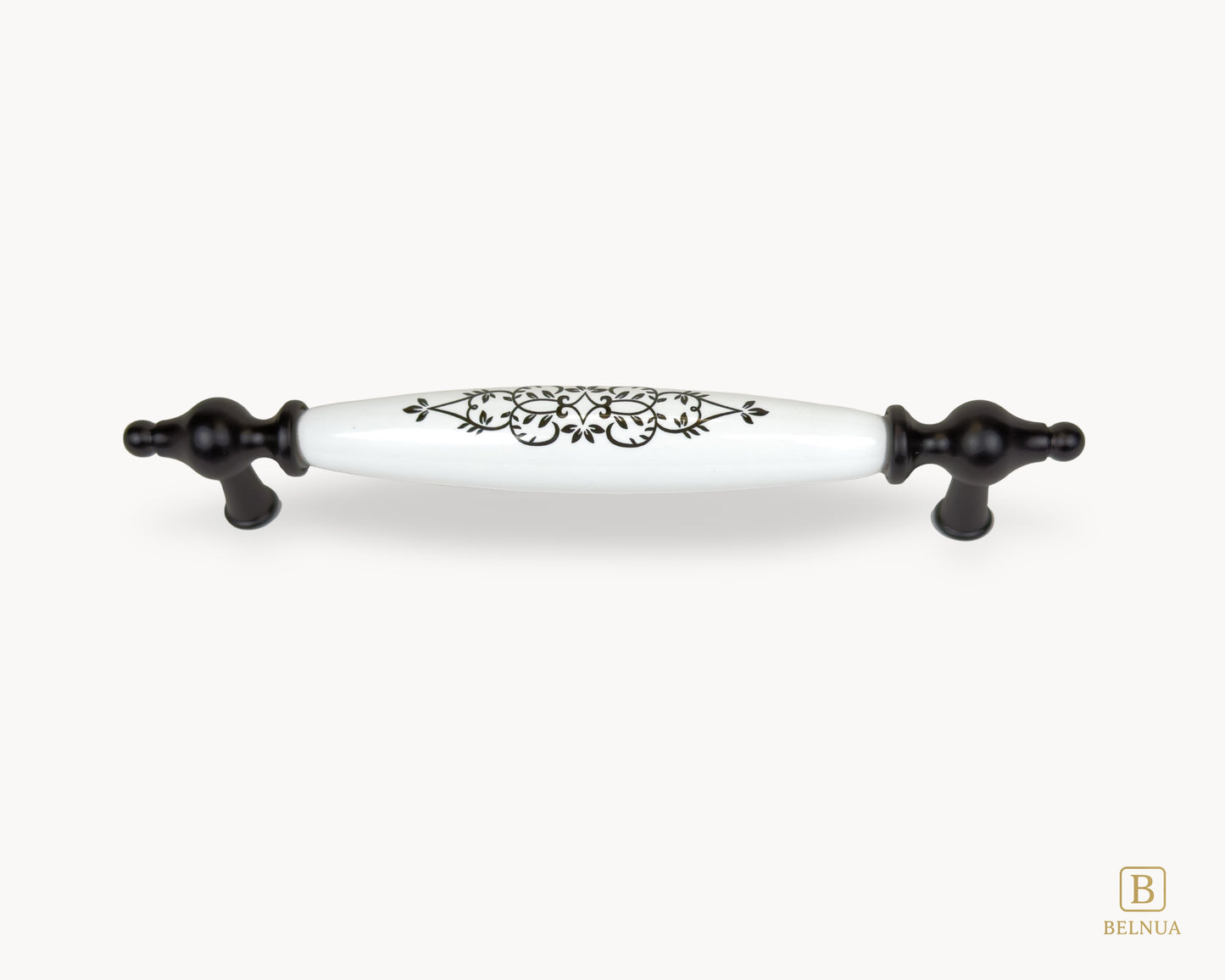 Belnua Lumora black porcelain handle 160mm center to center with floral ceramic detail