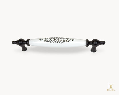 Belnua Lumora black porcelain handle 160mm center to center with floral ceramic detail