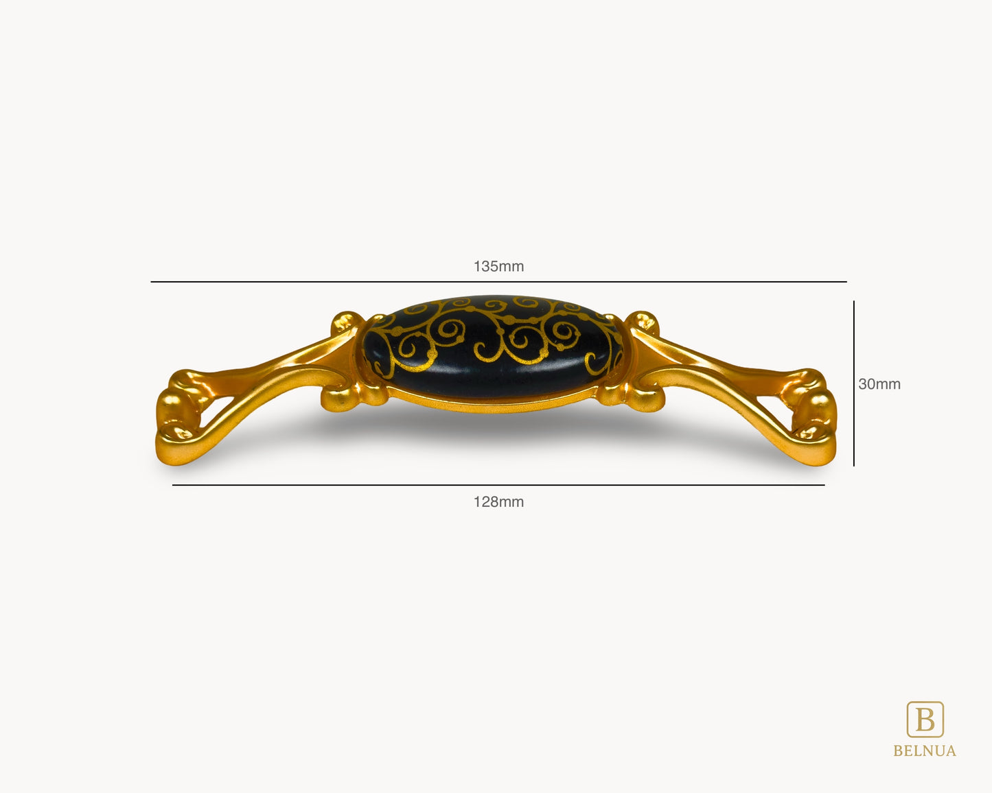 Belnua - Dimensions of Nureya gold handle with black porcelain/ceramic insert