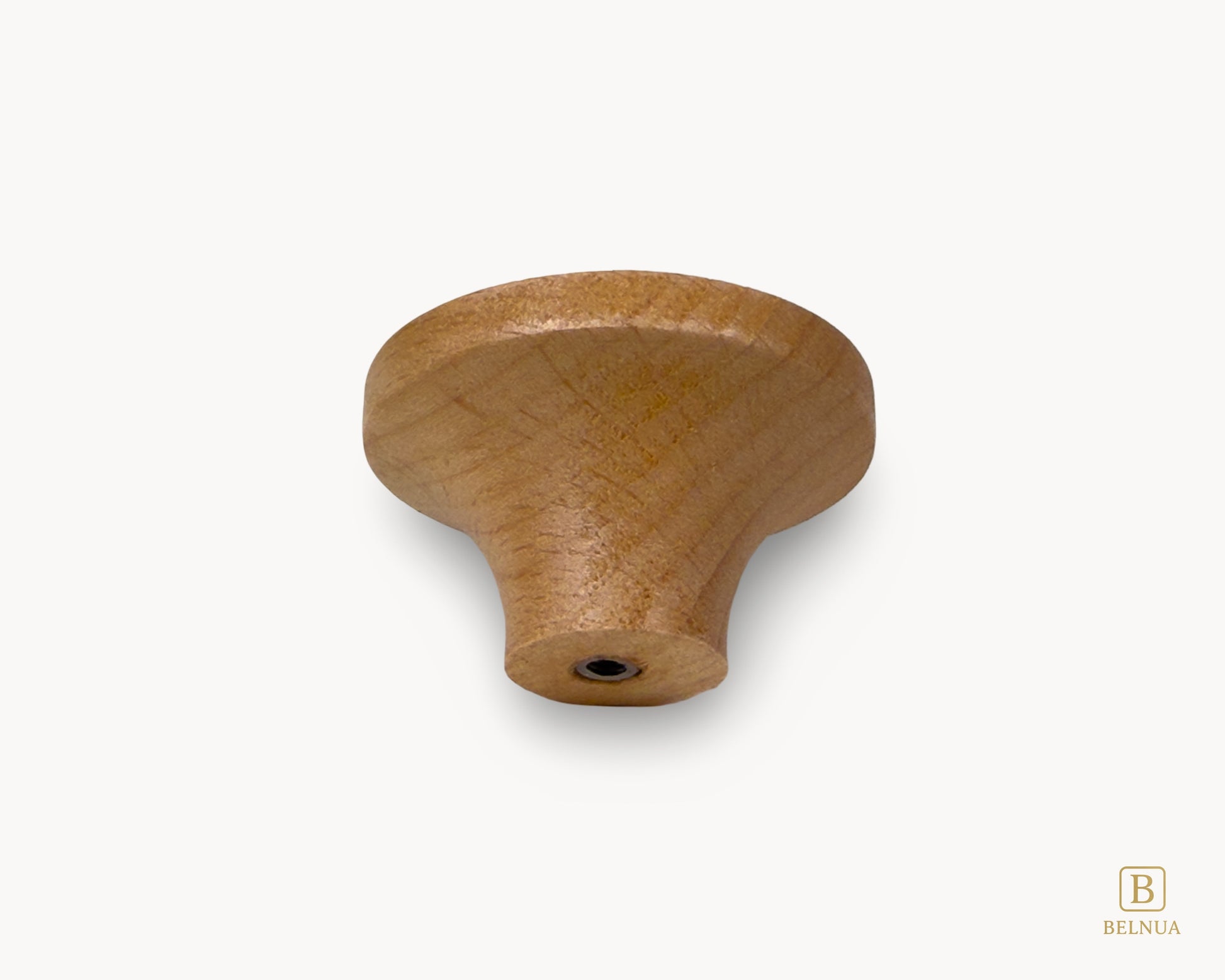 Belnua - Back view of Nuvino children knob with natural oak wood base and bicycle design porcelain insert for boys, girls, nursery, school, teens room and furniture