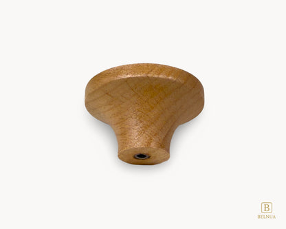 Belnua - Back view of Nuvino prince crown porcelain knob with oak wood base for nursery, boys, children, teens room