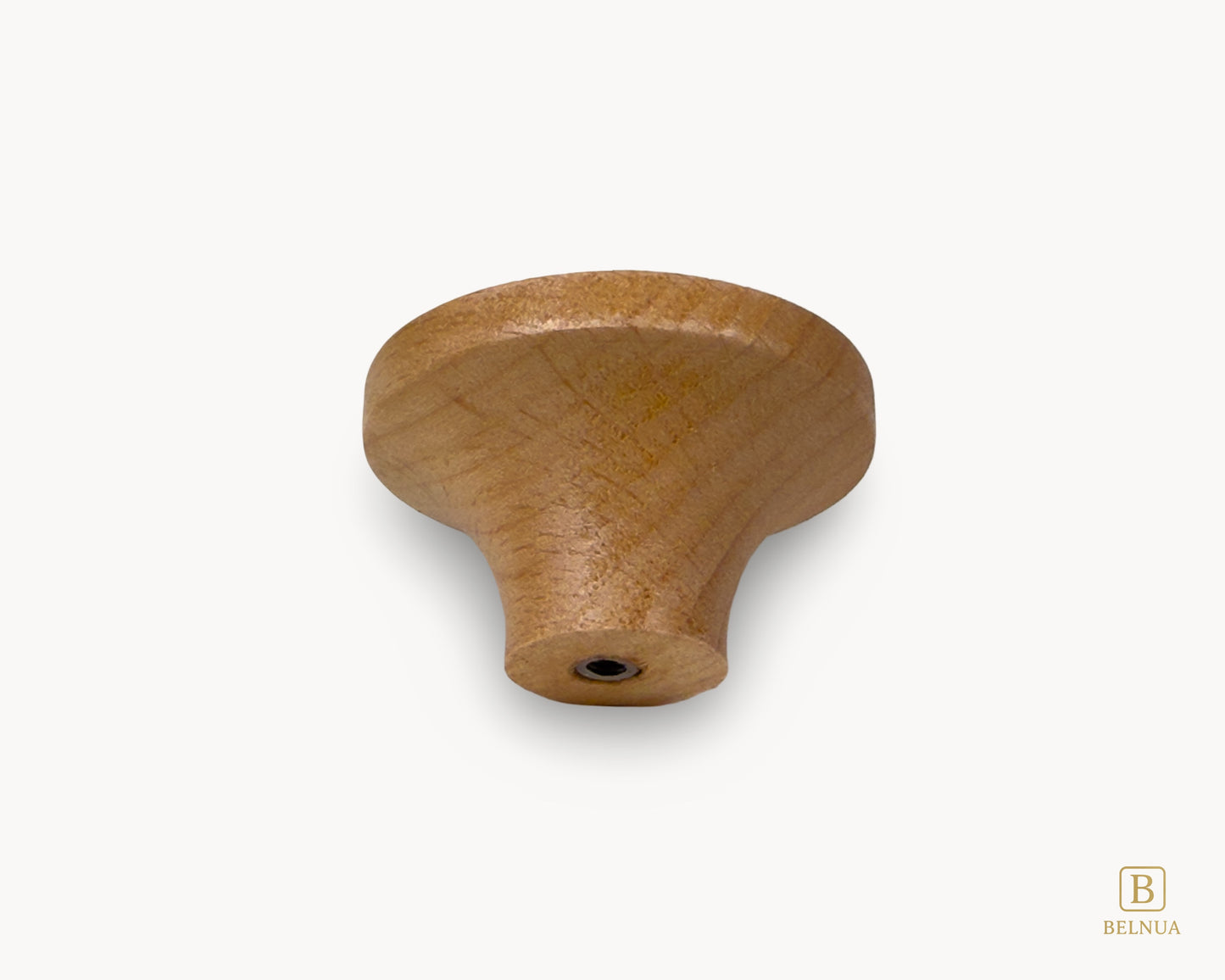 Belnua - Back closeup view of Nuvino oak wood knob with porcelain/ceramic insert with princes crown design for girls, children, nursery rooms