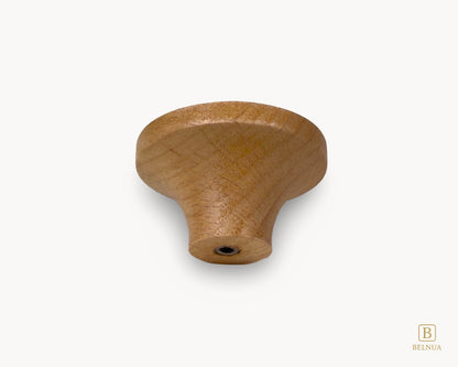 Belnua - Back closeup view of Nuvino oak wood knob with porcelain/ceramic insert with princes crown design for girls, children, nursery rooms