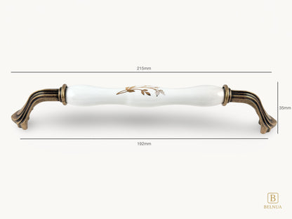 Belnua - Measurements of ROSMIRA porcelain handle with earth brown motif and antique finish (192mm)