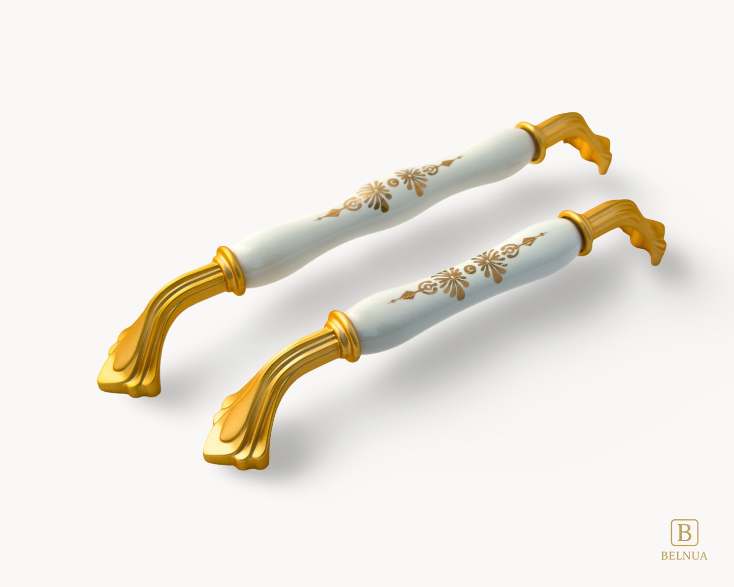 ROSMIRA Handle – Matte Gold with White Porcelain Insert (Golden Blossom Motif)