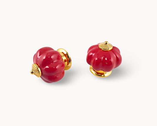 Belnua - Pair of Tavira cabinet porcelain knob in red colour with gold metal base