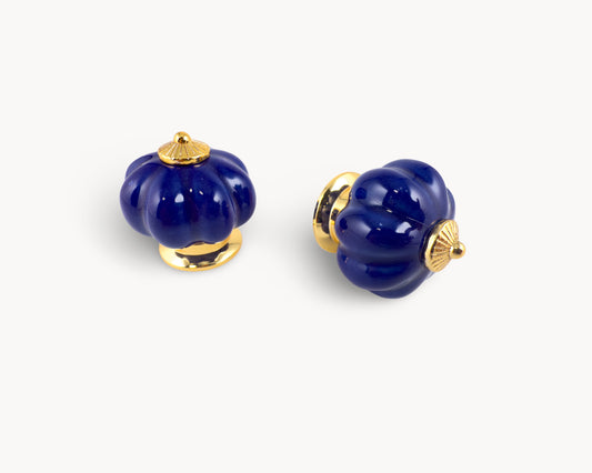 Belnua - Hero image of Tavira porcelain cabinet knob with cobalt colour in pumpkin design 