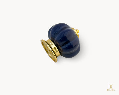 Belnua - Back side view of Tavira porcelain cabinet knob with cobalt colour in pumpkin design 