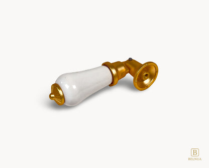 Close-up of Verossa porcelain handle showing floral detailing and gold metal accents.