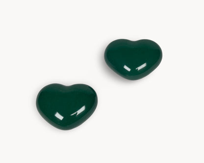 Pair of Belnua Veyla dark green porcelain heart cabinet knobs