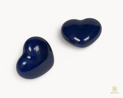 Angled left view of Belnua Veyla cobalt blue heart-shaped porcelain cabinet knob