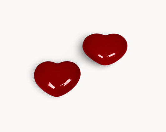 Belnua Veyla red porcelain heart knob pair showing front view