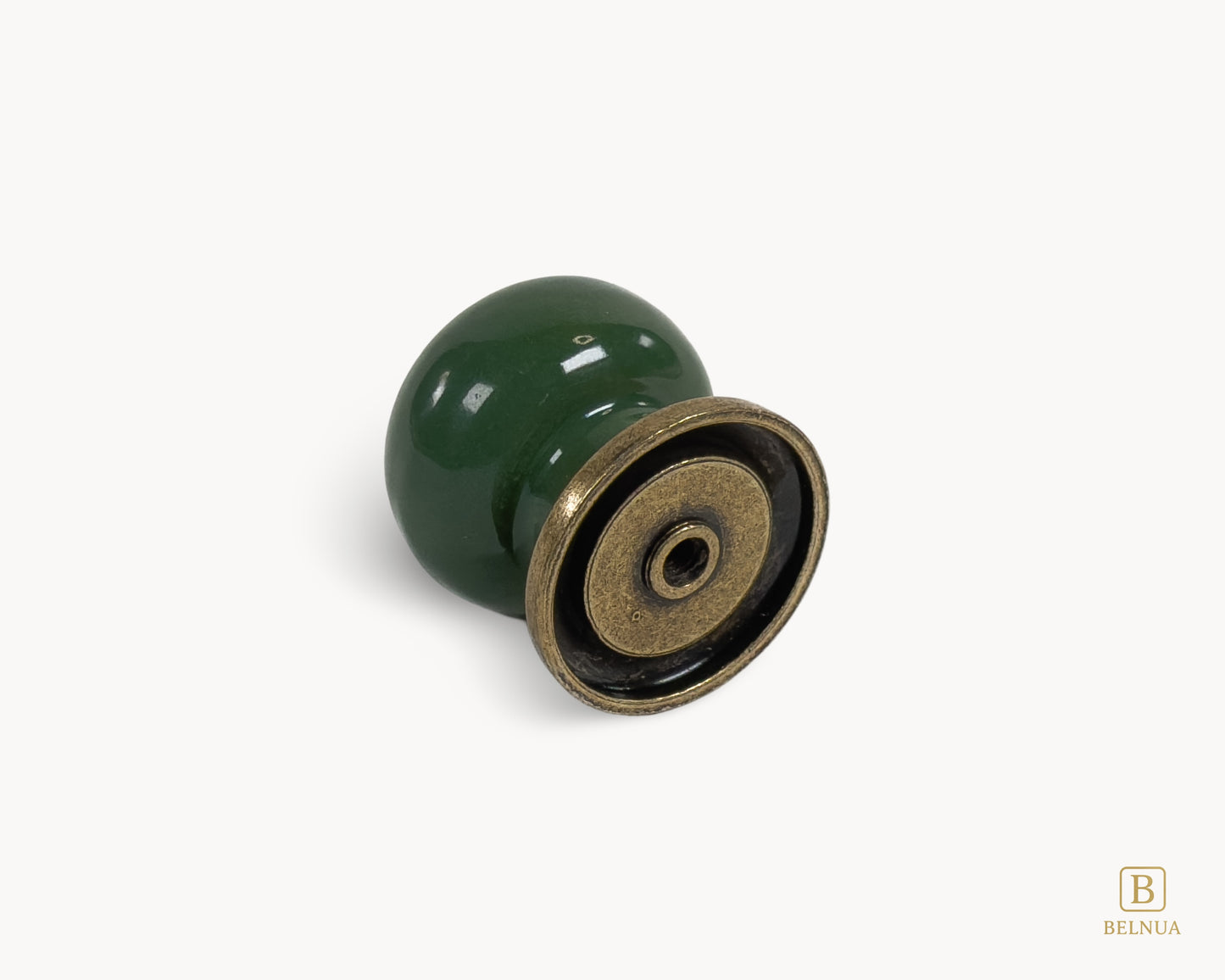 Belnua - Back angled view showing green porcelain and antique brass finish from Zerra collection