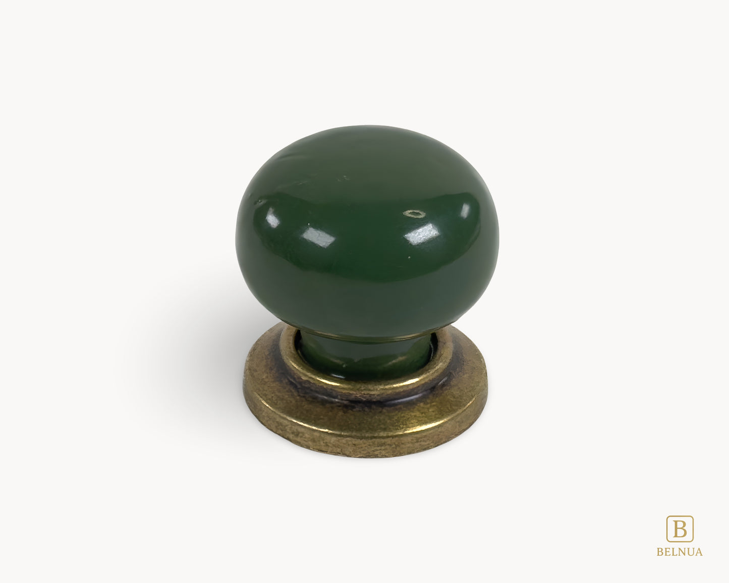 Belnua - Top view showing green porcelain and antique brass finish