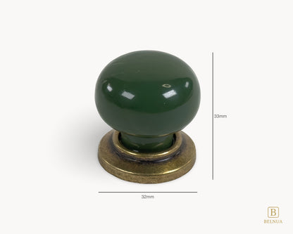 Belnua - Measurements of dark green porcelain insert on ZERRA knob with antique brass base