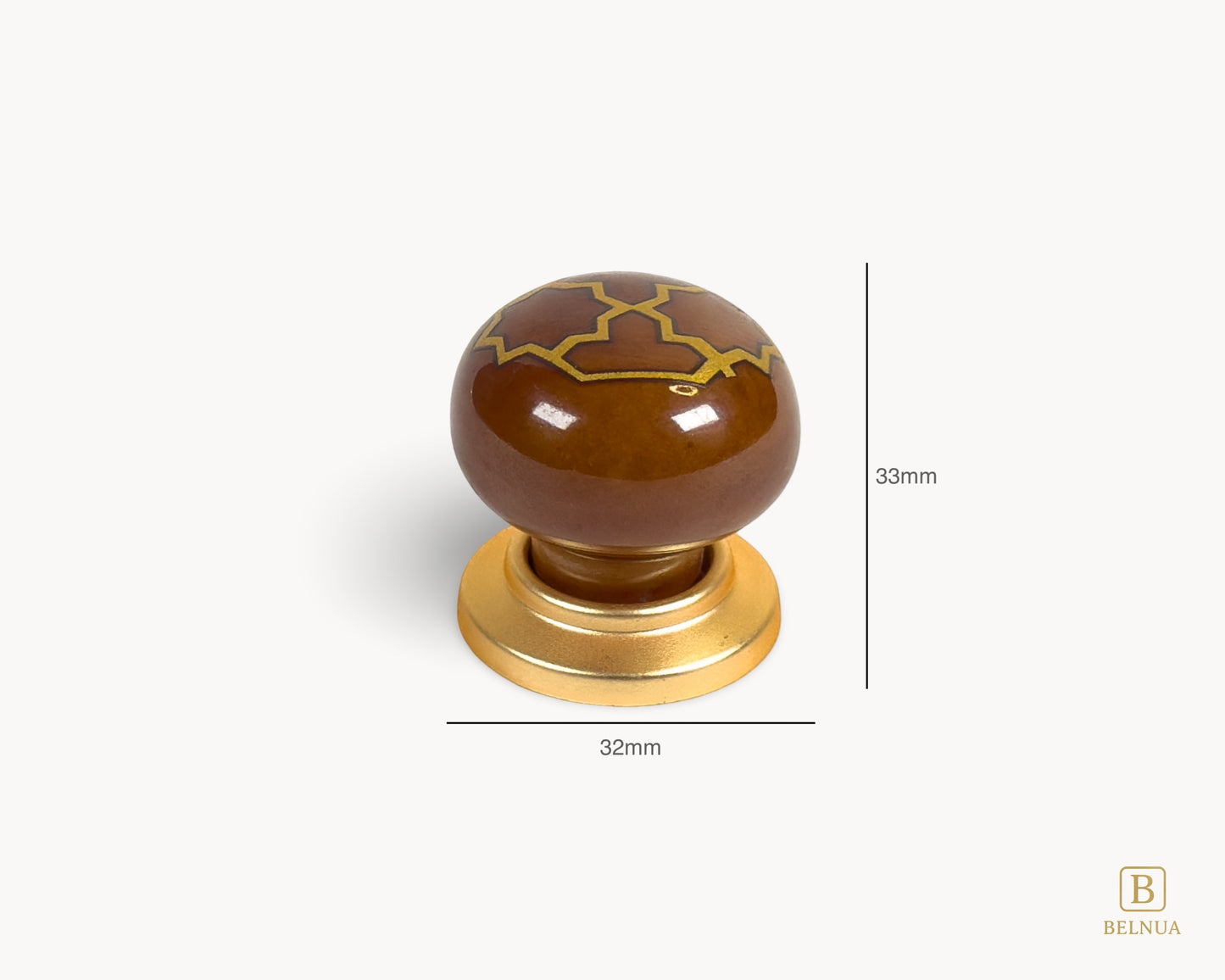 Belnua - Measurements of ZERRA golden tile cabinet knob on brown porcelain insert