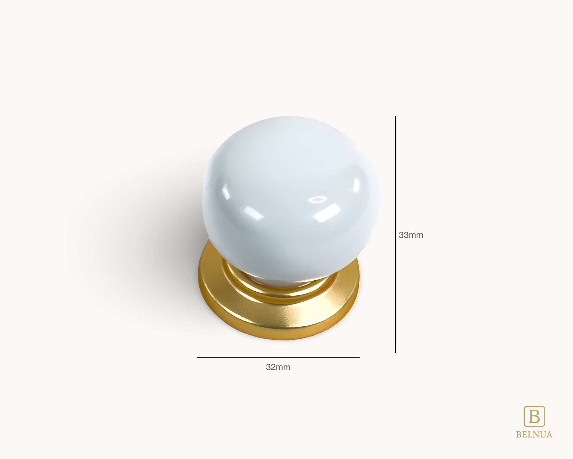 Measurements / dimensions of Zerra white porcelain / ceramic knob with gold base | Belnua