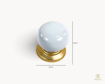 Measurements / dimensions of Zerra white porcelain / ceramic knob with gold base | Belnua