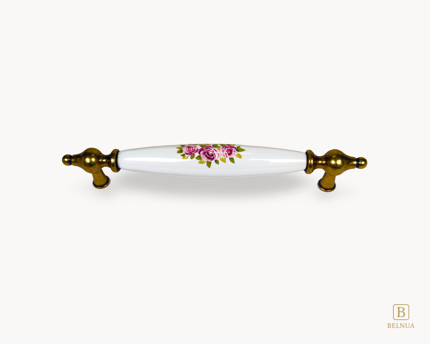 Lumora antique brass porcelain cabinet handle 160mm with floral design