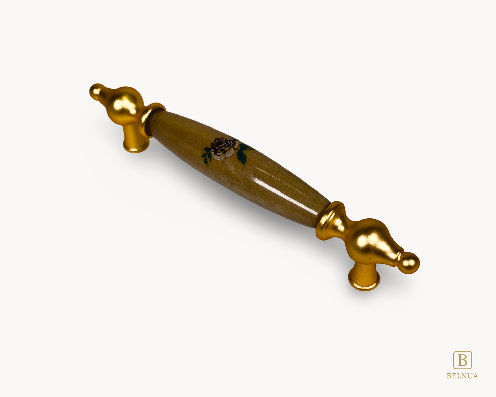 Detail view of Lumora gold porcelain handle 128mm decorative insert