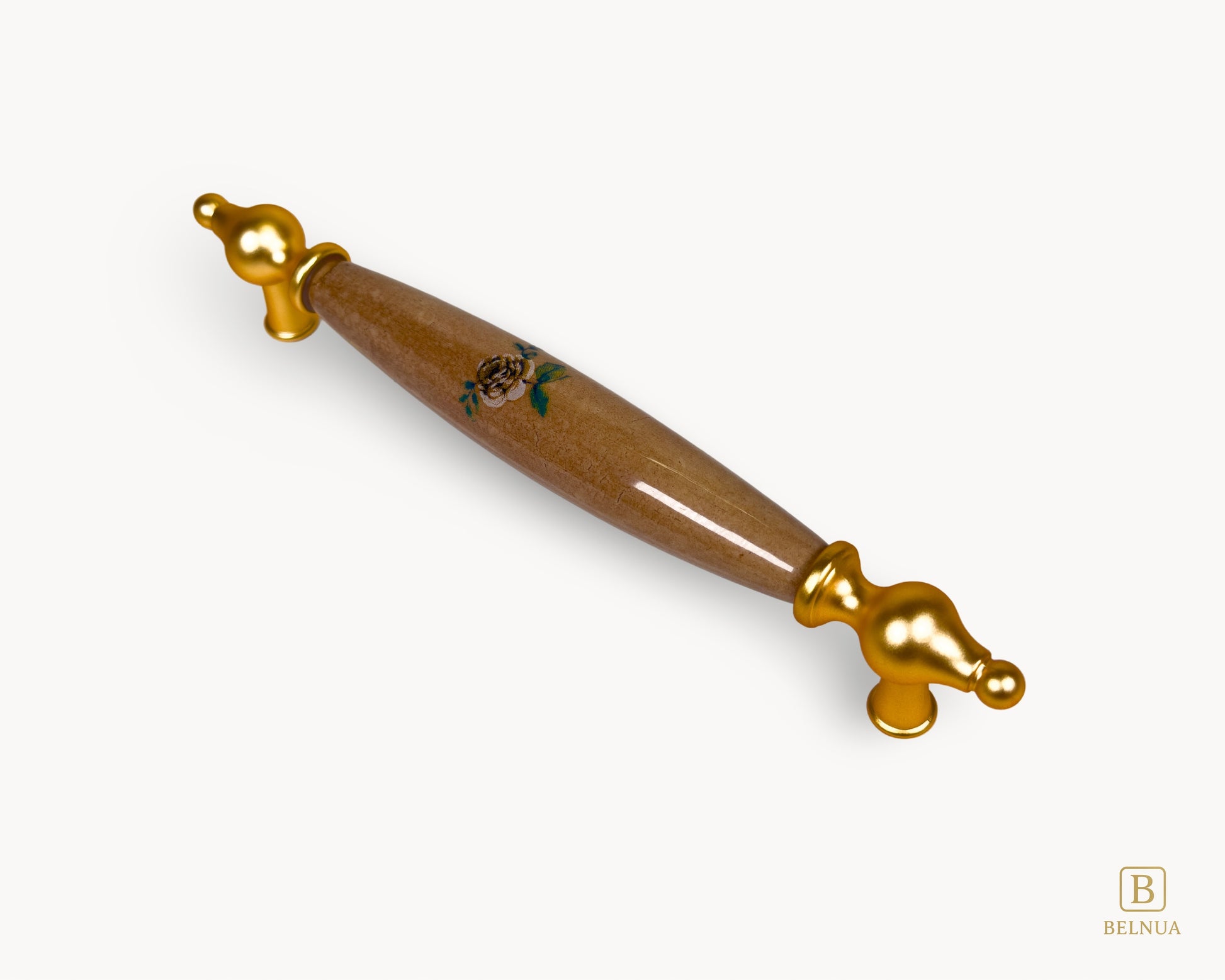 Detail view of Lumora gold porcelain handle 160mm floral insert