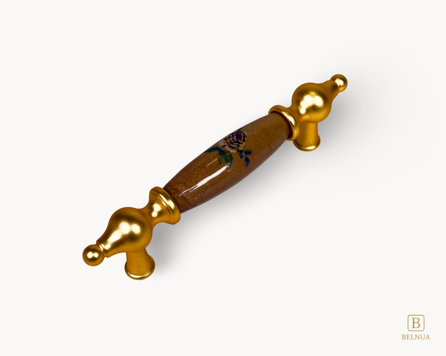 Angled view of LUMORA gold porcelain handle 96mm